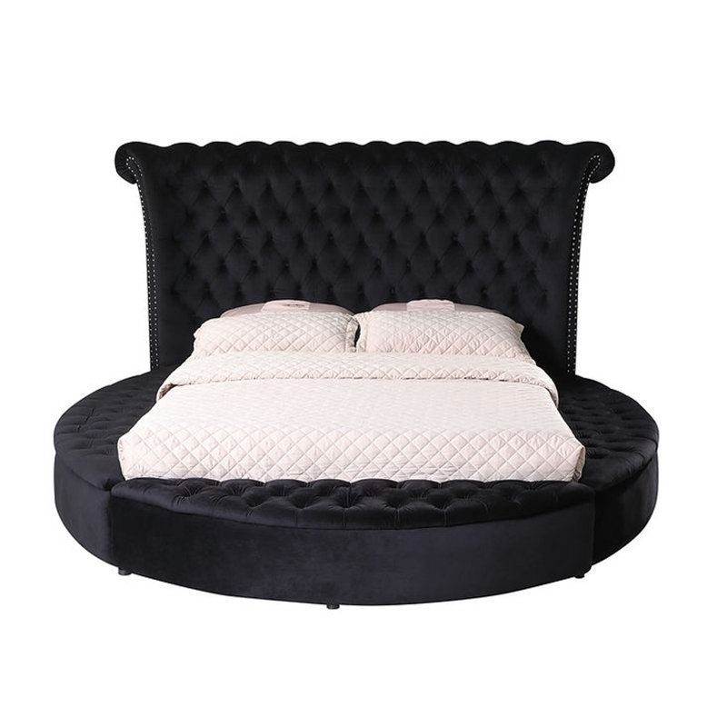 Lit plateforme tapissier Kametra, Grand lit, Noir