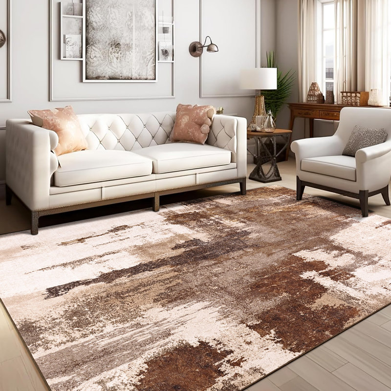 Fillender Washable Area Rugs Non-Slip Modern Abstract Soft For Living Room Entryway Bedroom, Rectangle 8' x 10', Brown