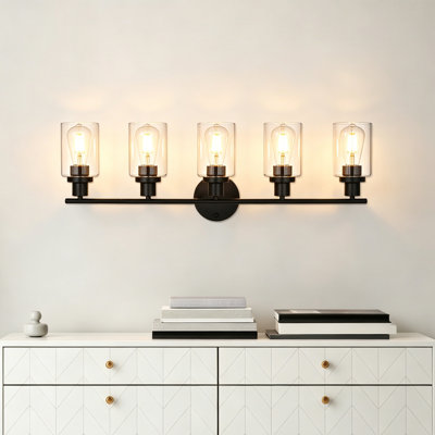 Applique murale de salle de bain moderne 5 lumières avec abat-jour en verre transparent, luminaire mural industriel pour miroir de salle de bain, lavabo de cuisine, couloir, base E26