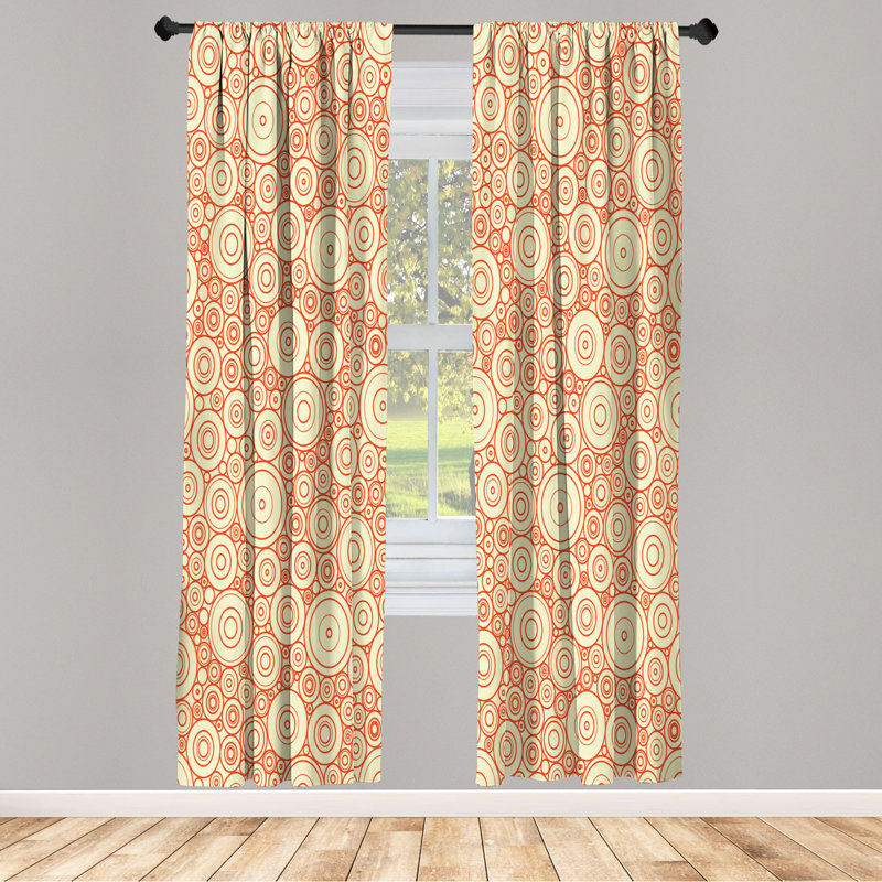 Microfiber Floral Semi-Sheer Rod Pocket Curtain Panels, 28" W x 63" L, Beige/Orange