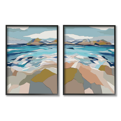 " Waterfront Geometric Abstract Painting " by Nikita Jariwala 2 - Pieces