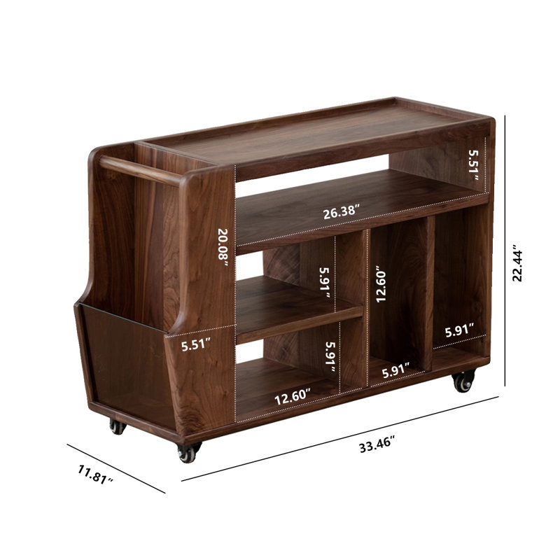 22.44" Vintage Dark Brown Walnut Mobile End Table
