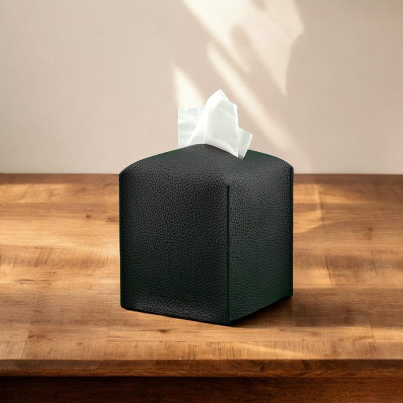 PU Leather Tissue Box Cover for Elegant Home Decor, Black