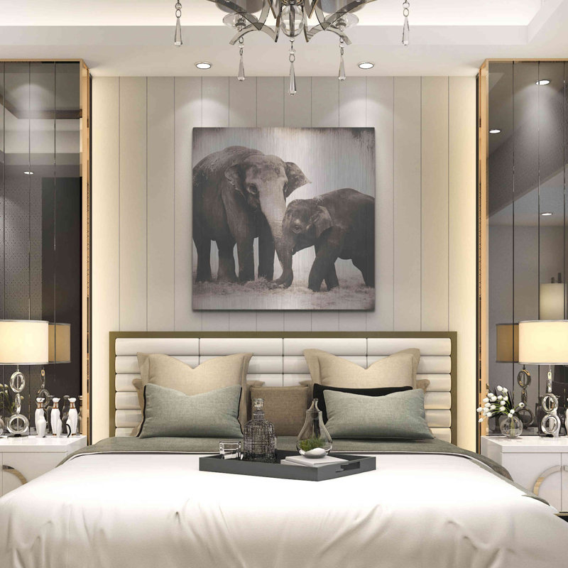Ebern Designs «Elephant III sépia» par Debra Van Swearingen, art mural en métal, H 36 po x l 36 po