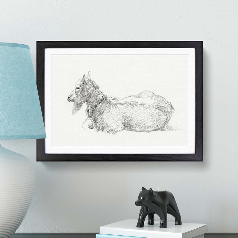 A Resting Goat by Jean Bernard - Single Picture Frame Print, Black Framed, 45cm H x 63cm W x 2cm D