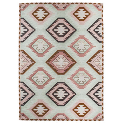Tapis rond rose et vert Amelia-Louise