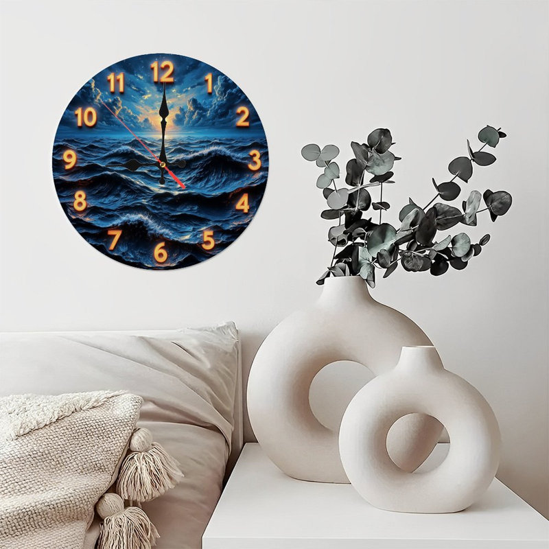 Horloge rougeoyante avec chiffres sur l'océan