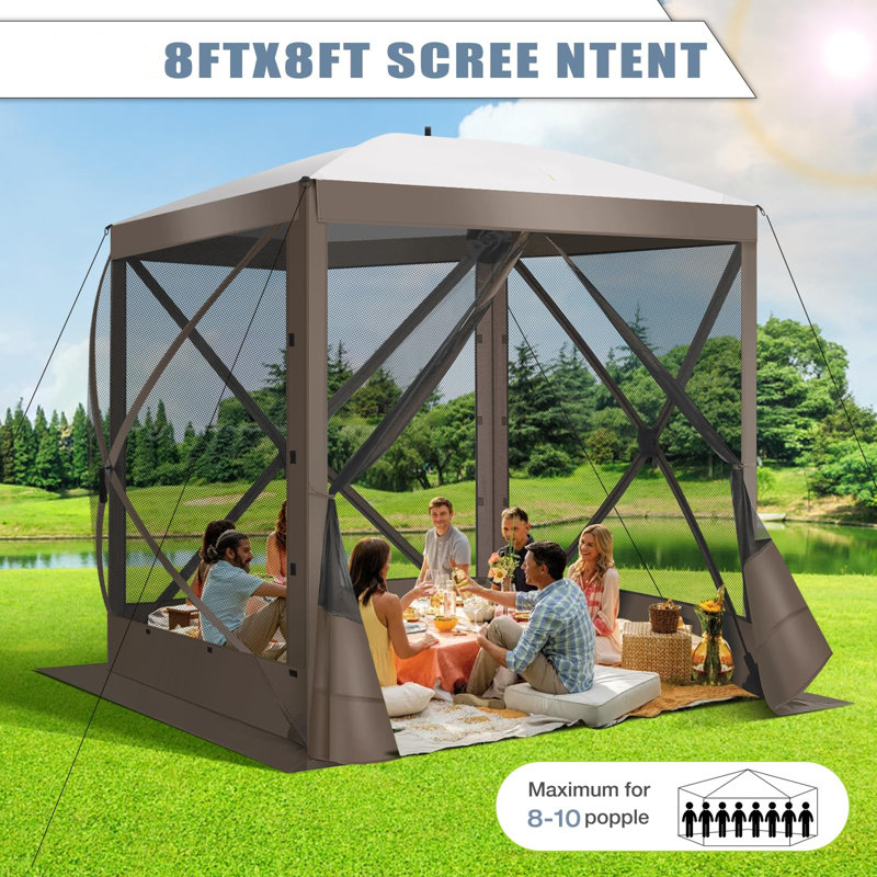 6FTx6FT Screen Room with Mosquito Netting, Hub Tent Instant Screened Canopy with Carrying Bag and Ground Stakes, Brown