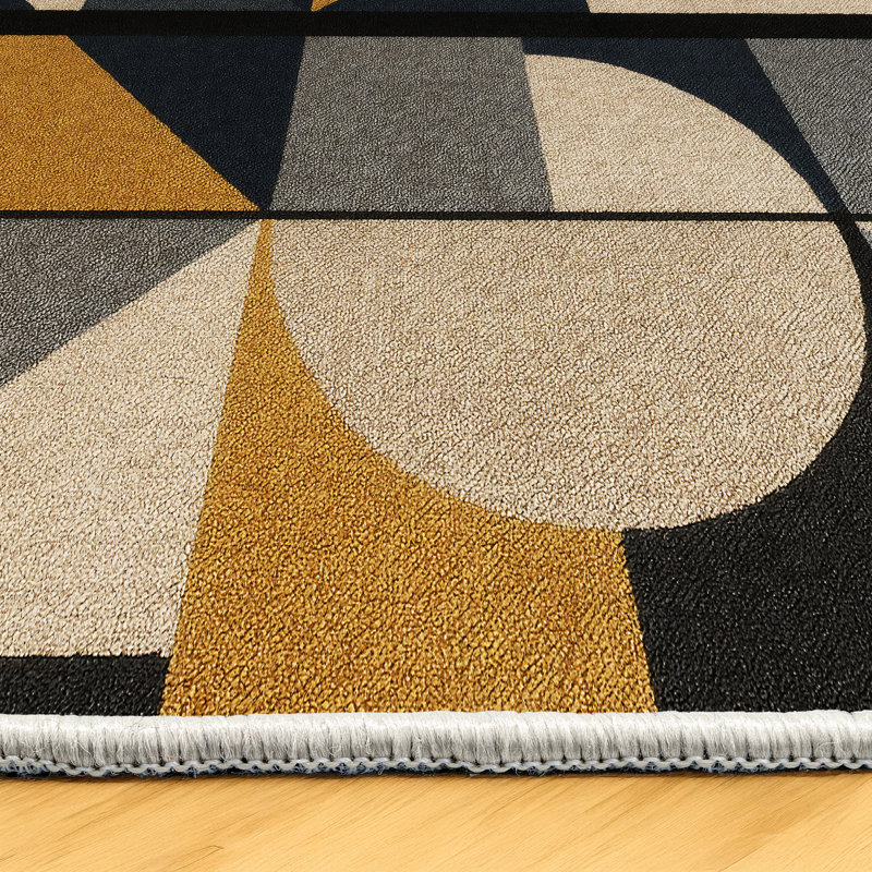 Gustin Collection Digital Print Cotton-Polyester Brown Multicolor Geometric Rug, Rectangle 6'7" x 9'11"