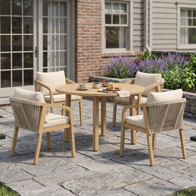 Ensemble repas d'extérieur en bois d'acacia 4 personnes Barkbridge avec coussins résistants à l'eau et trou pour parasol