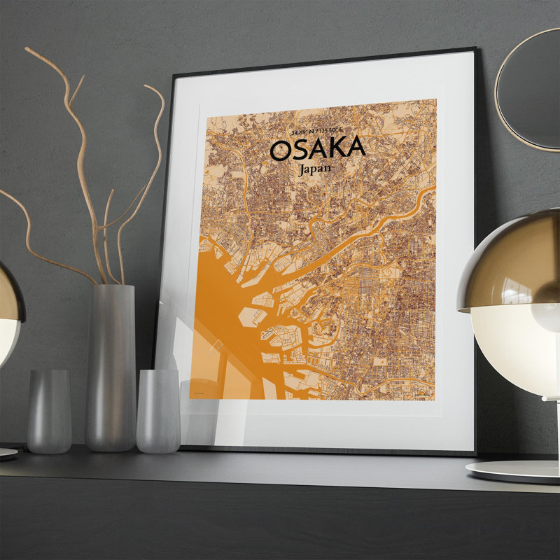 Osaka City Map In Vintage - No Frame Print, 20cm H x 16cm W x 0.05cm D