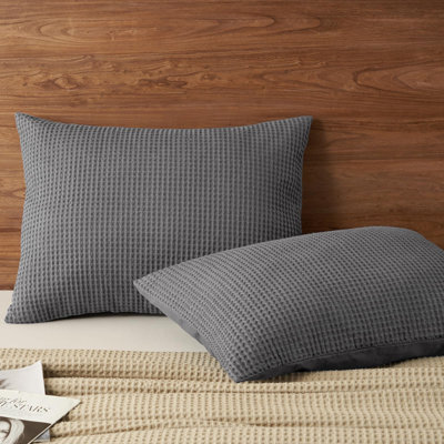PHF 100% Cotton Waffle Pillow Shams, 2 Pack Soft Skin-Friendly and Breathable Pillowcases for Bed