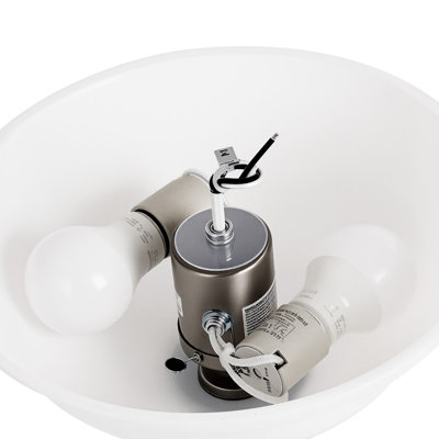 Ventilateur de plafond, ensemble de lumière de ventilateur en forme de bol de 750 lm et 3000 K avec chaîne de traction, 2 ampoules à DEL, luminaire de remplacement pour le salon, la salle à manger, la chambre à coucher, l'intérieur, abat-jour en verre blanc nickel brossé