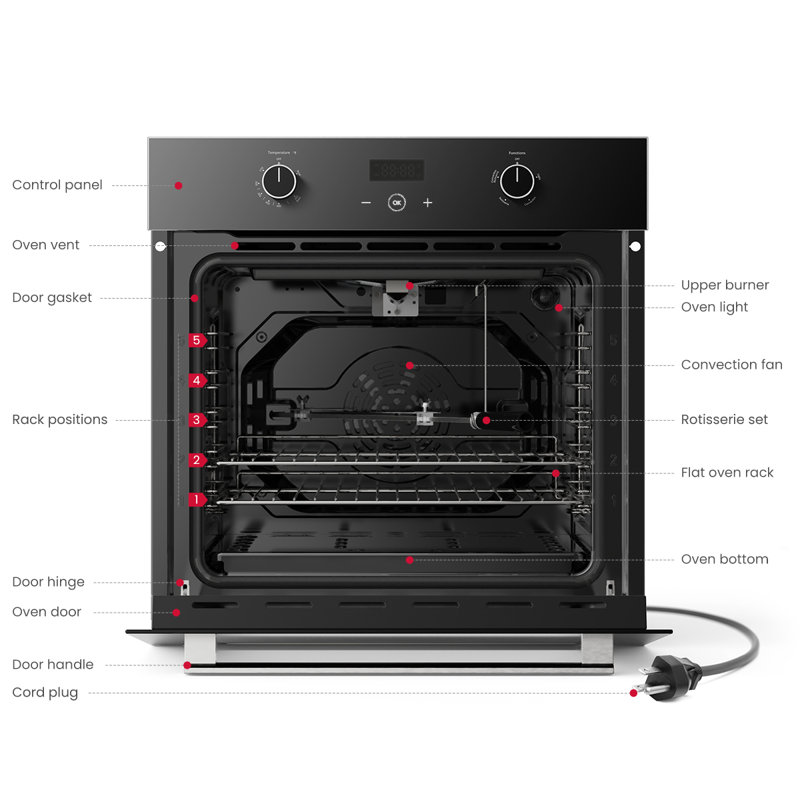 24" 2.12 Cu. Ft. Convection Gas Single Wall Oven In Black, Mechanical Knob Digital Controls