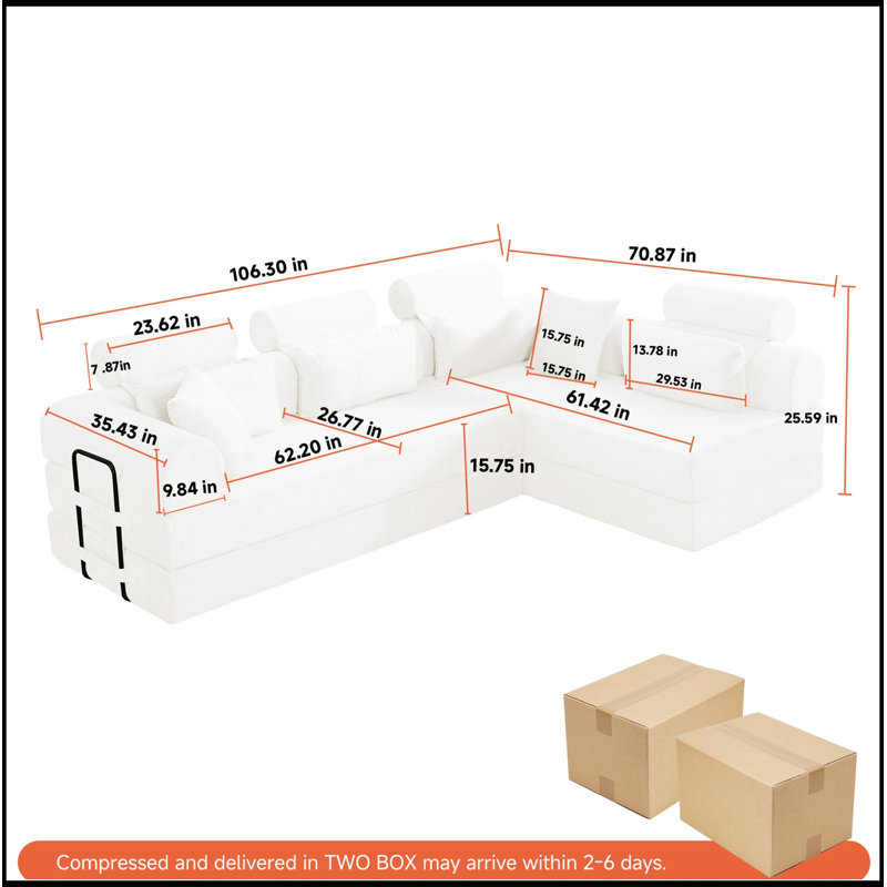 Canapé modulaire en forme de L avec coussin moelleux, Beige