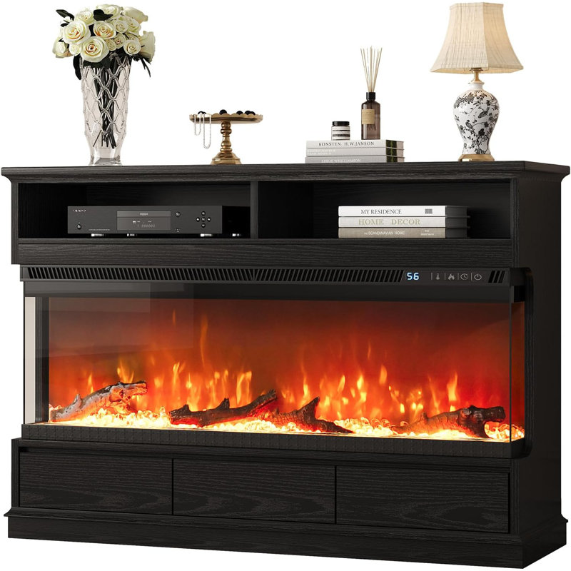 Fireplace TV Stand with 50" Electric Fireplace, Fireplace Entertainment Center with 3-Side Glass Insert, 3 Drawers, TV Consoles for Living Room