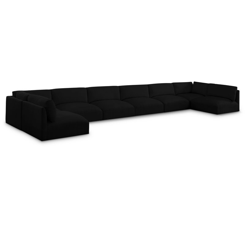 Ishu Upholstered U-Shaped Sectional Reversible, Black Polyester Fabric