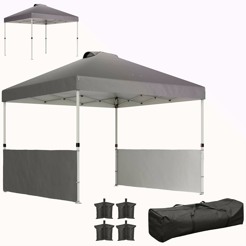 Tente d'auvent 10 x 10 pi avec 2 demi-parois latérales et sac de transport à roulettes, Gris