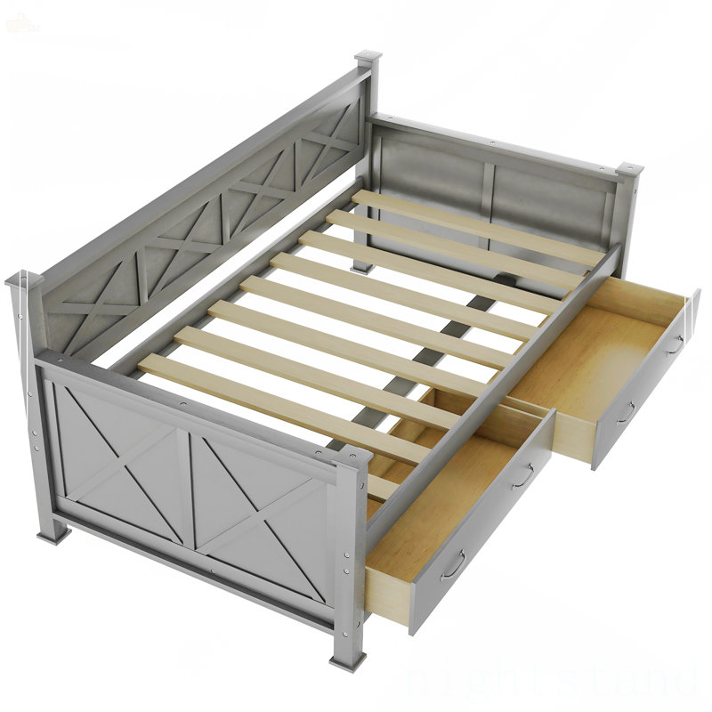 Twin Size Daybed With 2 Large Drawers, Gray