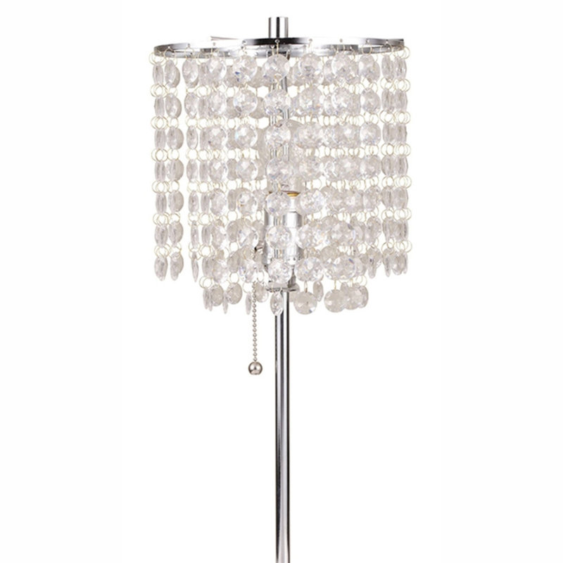 Lampe de table haute 20,25 po en métal avec finition argentée, abat-jour en cristal, Argent