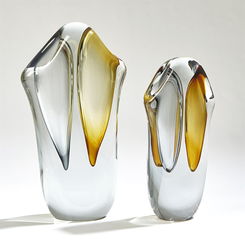 Duet Vase-Amber/Grey-Sm, 12.5" H x 6.75" W x 3" D