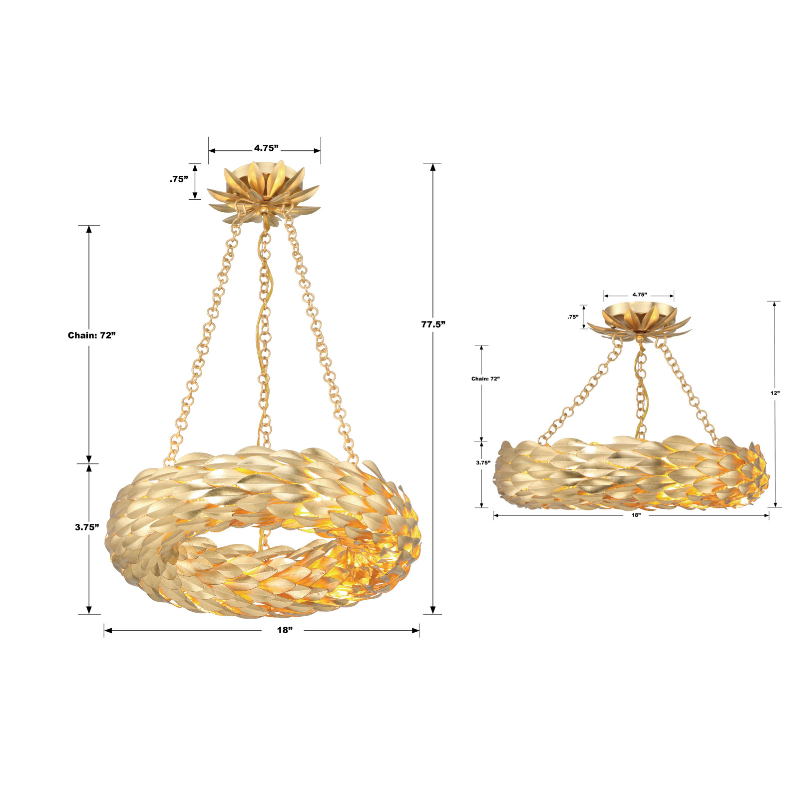 6 - Light Dimmable Chandelier, Antique Gold