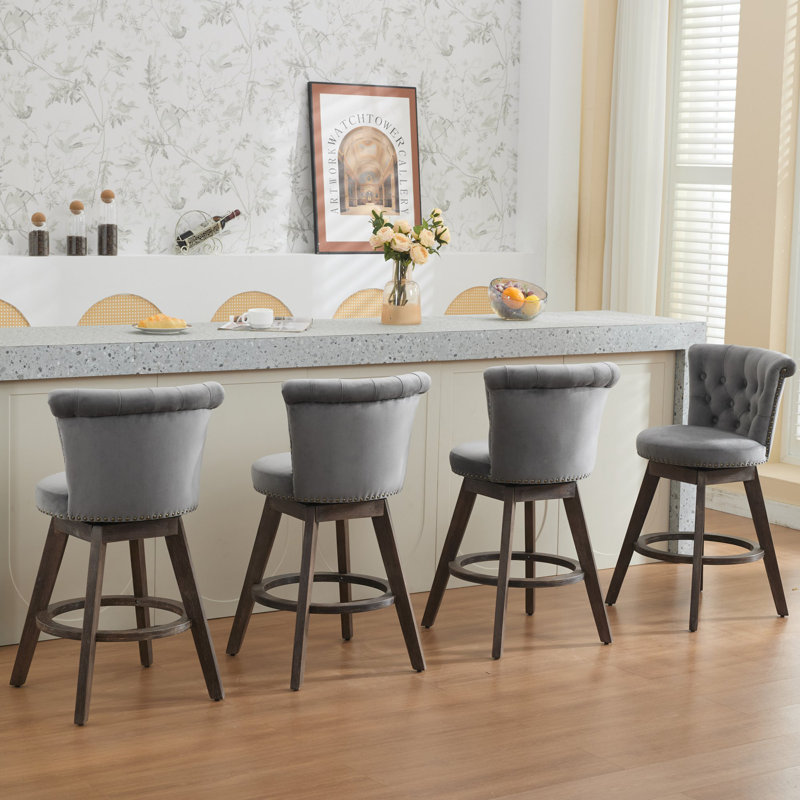 Tabouret de comptoir pivotant en velours 25,2 po (ensemble de 4), Grey, 4