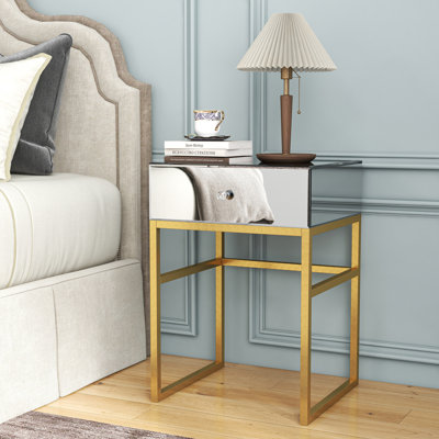 Square Mirrored nightstand Side Table with Storage