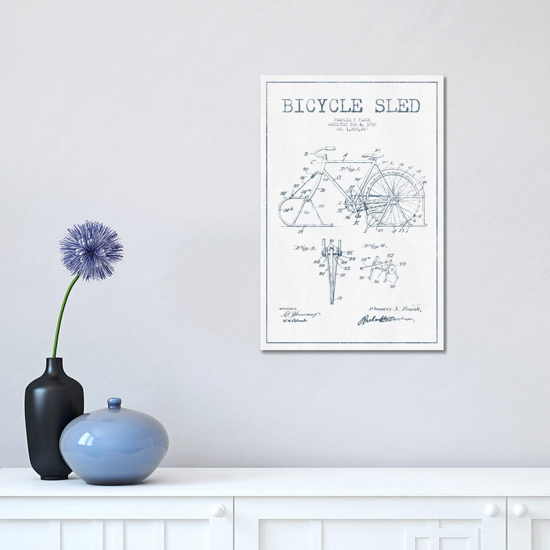Francis X. Frank Bicycle Sled Patent Sketch (Ink) by Aged Pixel - Wrapped Canvas Gallery-Wrapped Canvas Giclée
