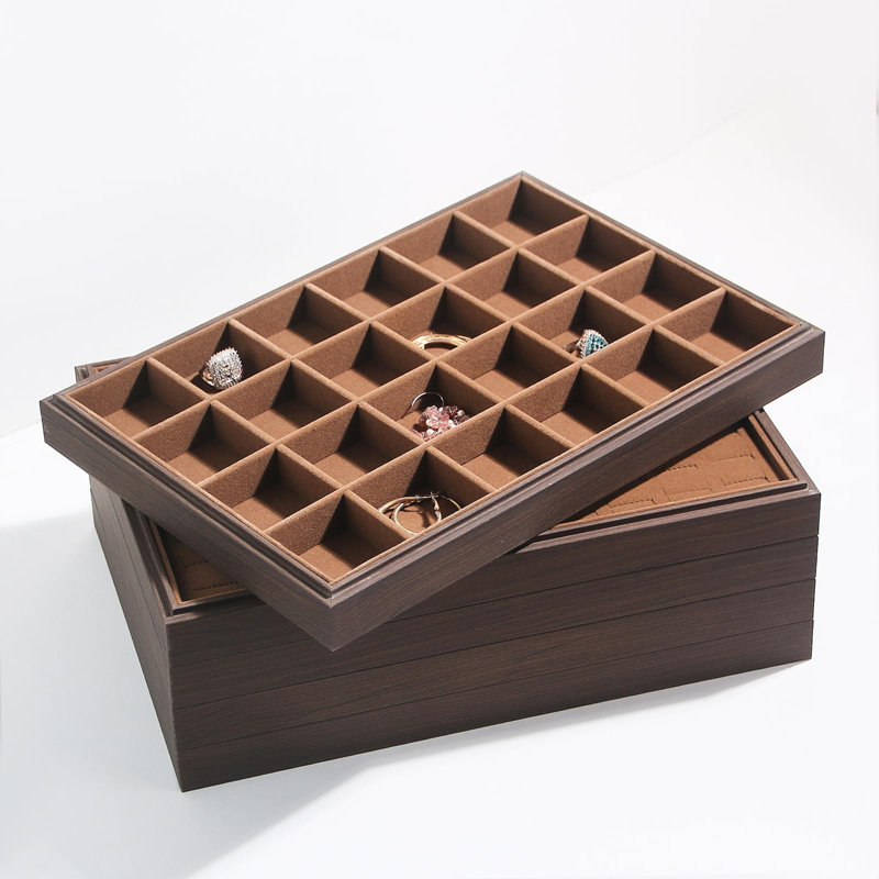 2 pièces / ensemble de rangement en bois pour bijoux, plateau de présentation de bijoux empilable à 24 grilles