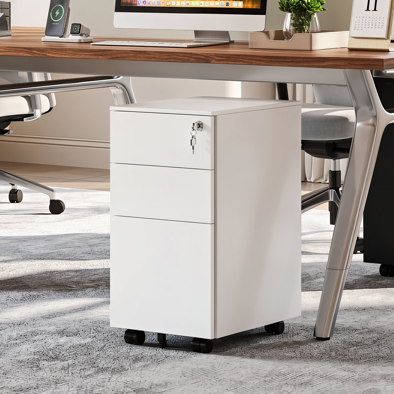Classeur mobile à 3 tiroirs de 11,8 po de largeur Carreiro pour bureau personnel, classeur sous bois, support pour imprimante