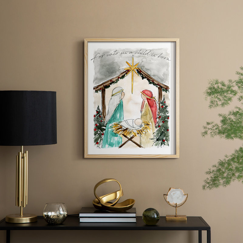 «Unto Us A Child is Born», reproduction encadrée - bois massif, H 11 po x l 9 po