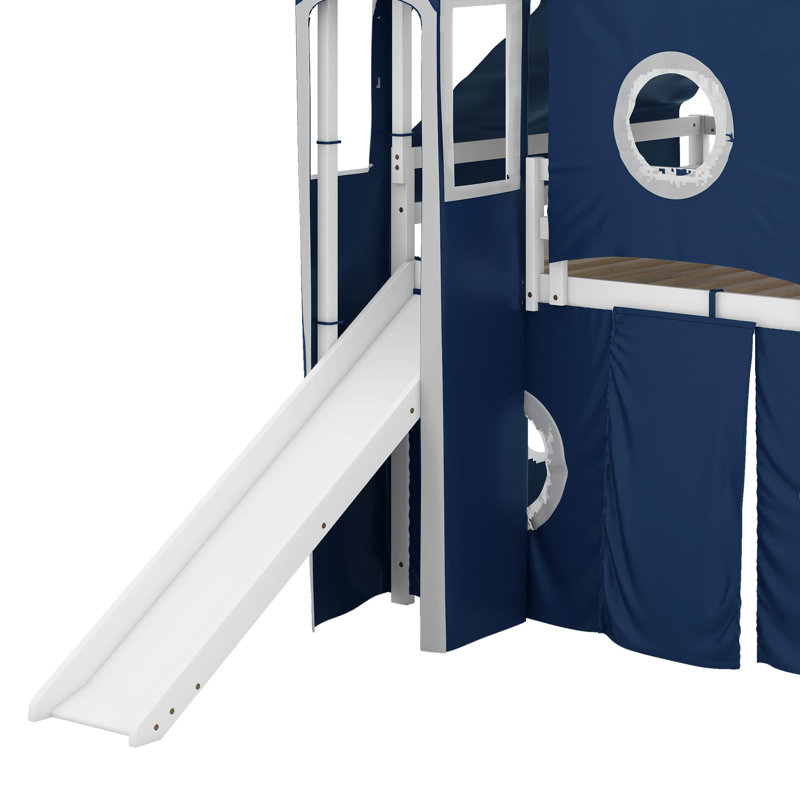 Lit mezzanine double avec tente et tour, Bleu