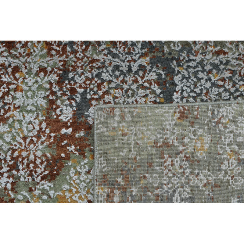 Tapis jaune / vert nouvel âge en laine noué à la main de conception unique 8 pi x 9 pi 11 po Floribel