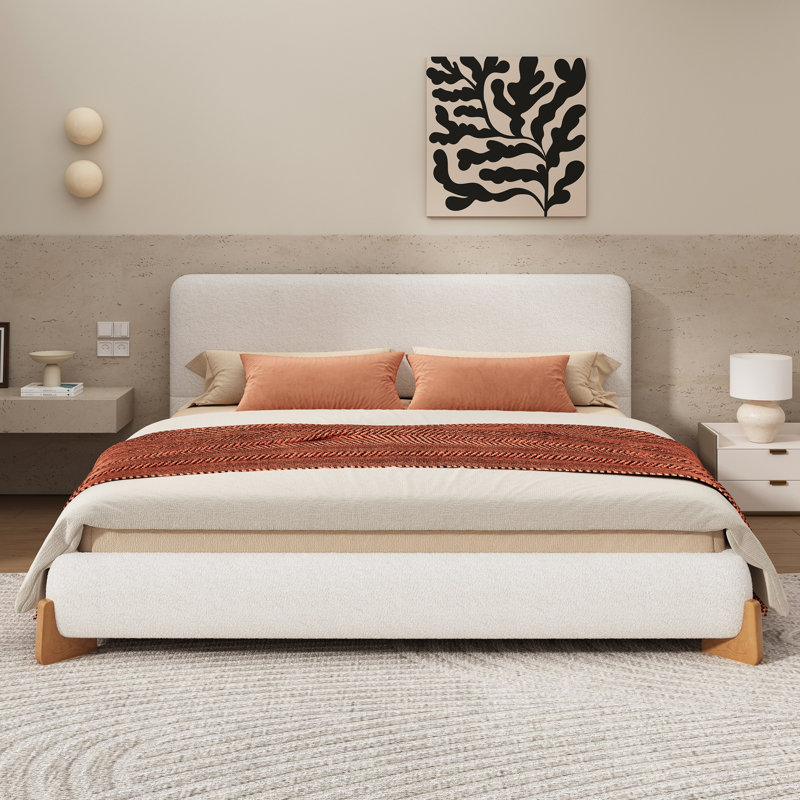 Élégant lit tapissier Boucle, pièce maîtresse luxueuse et confortable, Très grand lit