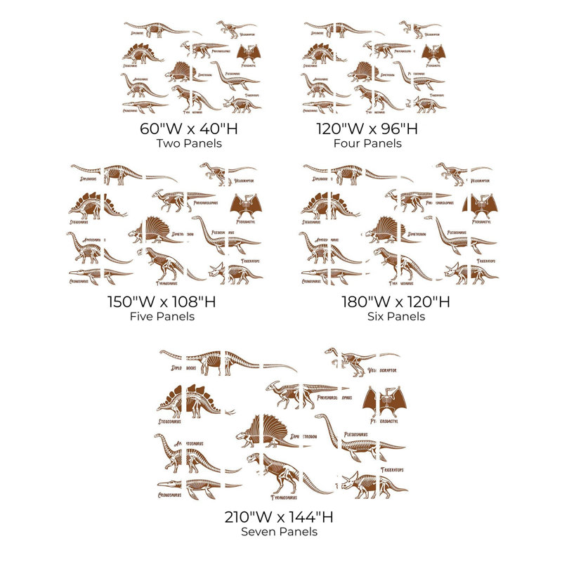 Murale pelez et collez de qualité supérieure - ensemble d'illustrations de dinosaures, L 108 po x l 150 po
