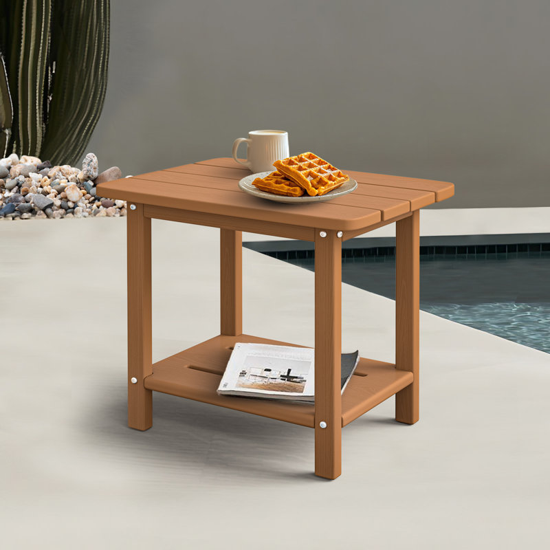 HDPE Adirondack 2-Tier End Table – Weatherproof & Durable Outdoor Side Table for Patio, Poolside, and Lawn, Teak