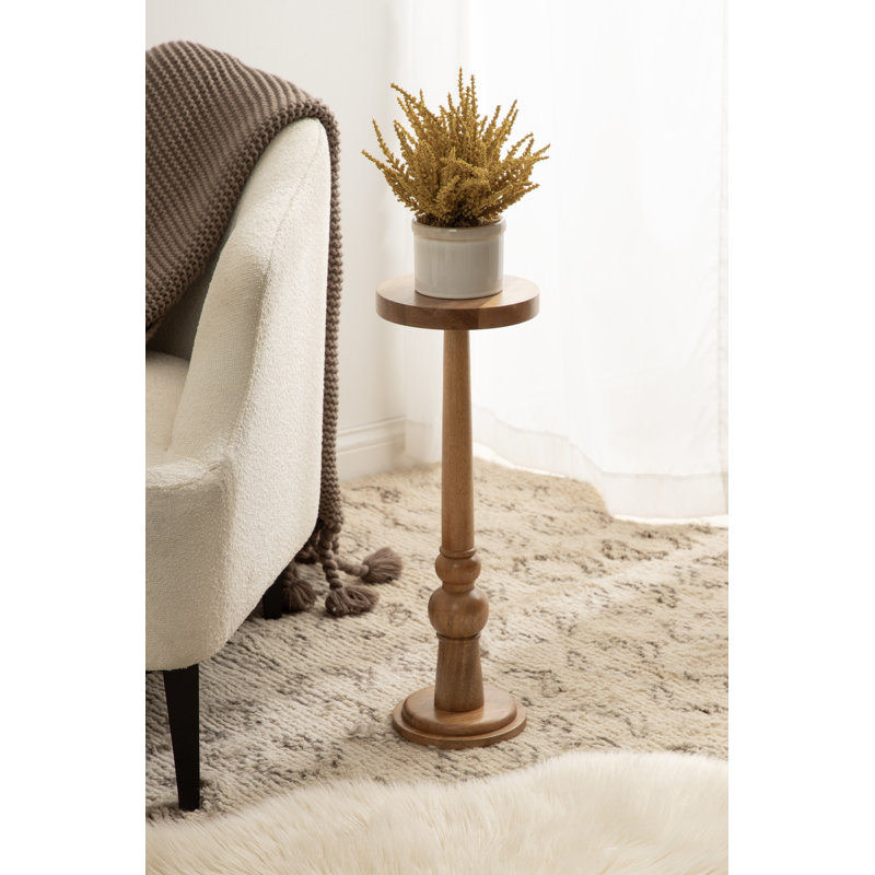 Table de bout à piédestal en bois massif Anike, Naturel