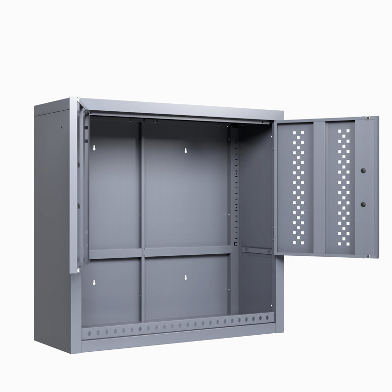 Armoire de garage en métal 29,91 po H gris avec porte, rangement mural pour sous-sols, entrepôts, cuisines, conception flexible, charnière précise en acier à charnière rapide, personnalisation de tablette