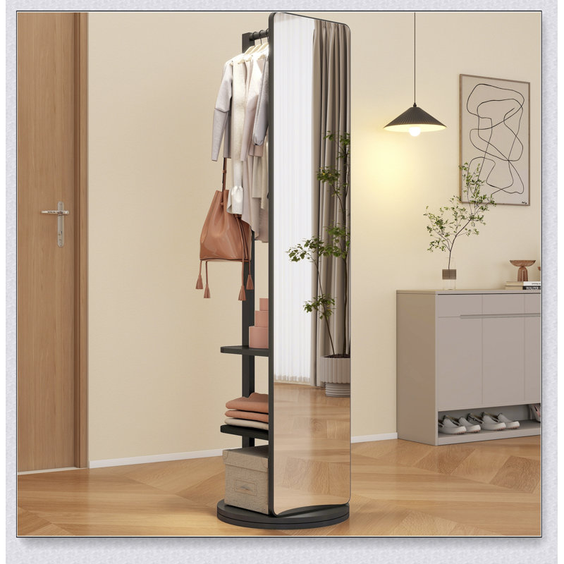 Full-length mirror solid wood + rubber wood + glass, 65.7*17.7in(mirror width:13.7in) Large mirror for viewing the whole body, easy to dress and tidy up and place in the bedroom/living room (Black)