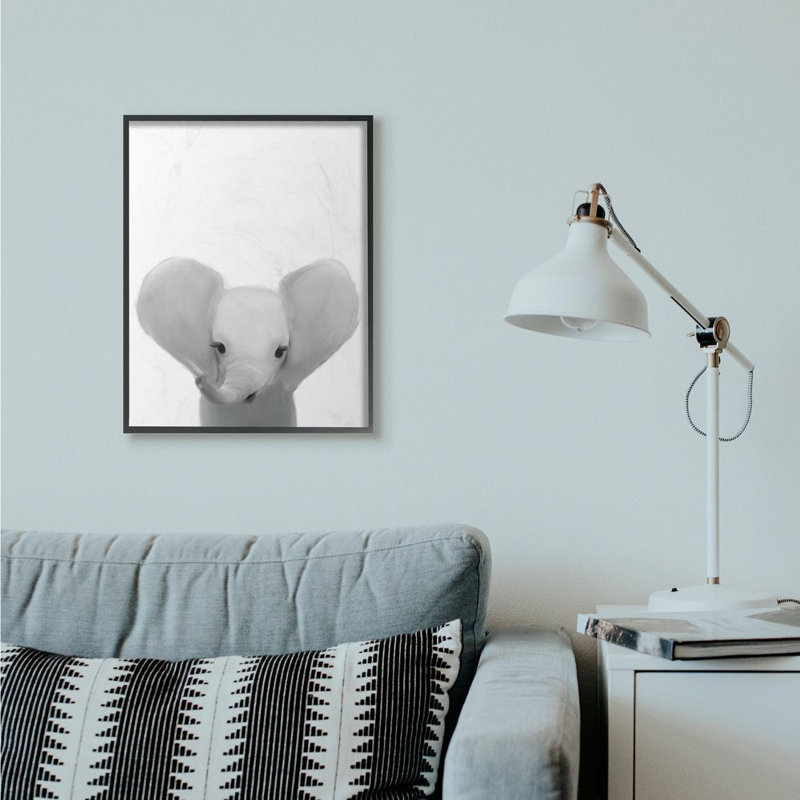 Décoration murale Schutt, bébé éléphant, enfants, H 30 po x l 24 po x P 1,5 po, Giclée encadrée noir minuit