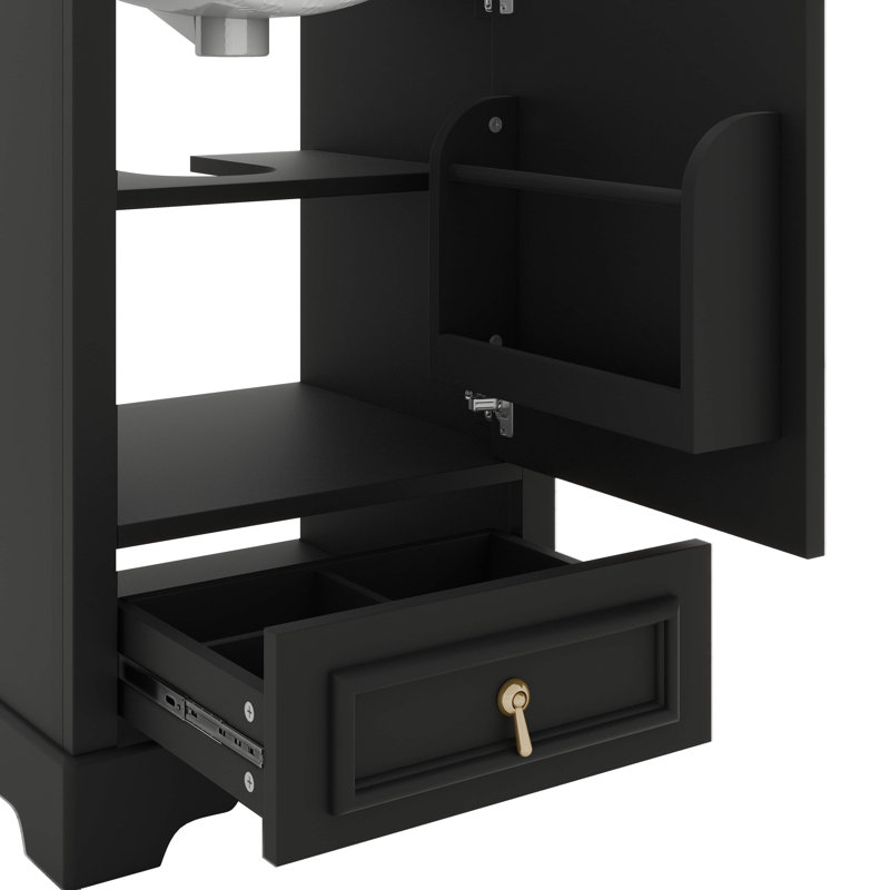 Meuble-lavabo de 20 po avec tiroir de rangement intégré et porte en U ajustable, Noir, Doré