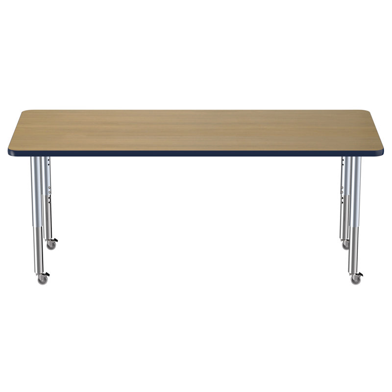 Table rectangulaire d'activité rectangulaire avec pieds réglables, 30" x 72", Chêne Pasadena / bleu marine, Super