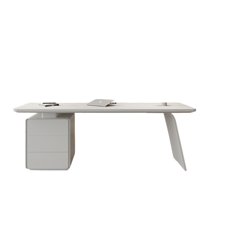 Bureau de bureau 62,99 po, laqué mat, minimaliste et crème avec rangement pour tiroir, disponible en blanc cassé et beige