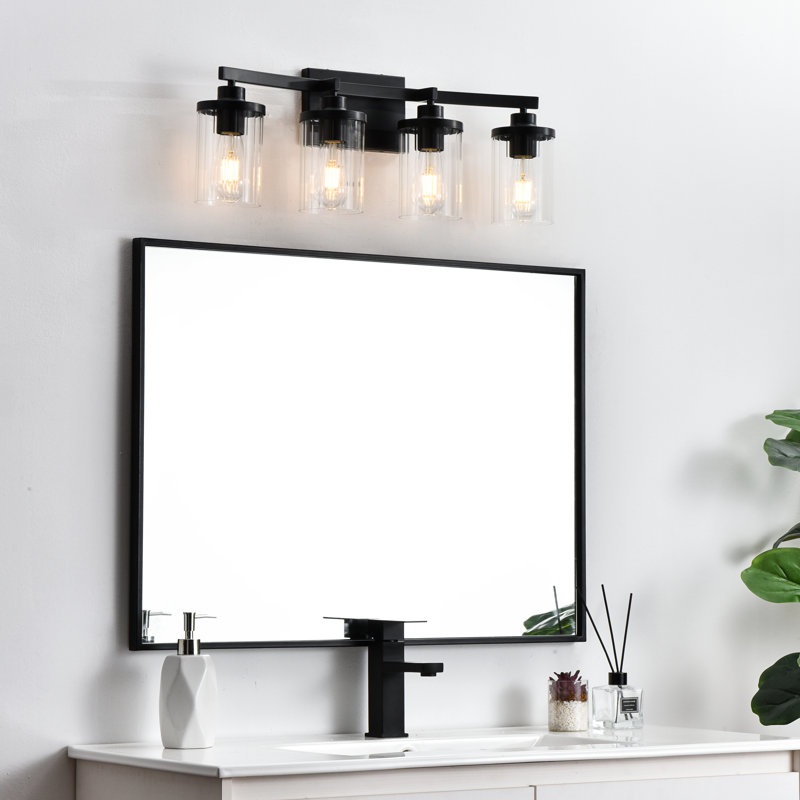 Éclairage pour meuble-lavabo à intensité variable Dariela, Noir, H 10 po x l 25 po x P 25 po, Quatre lumières