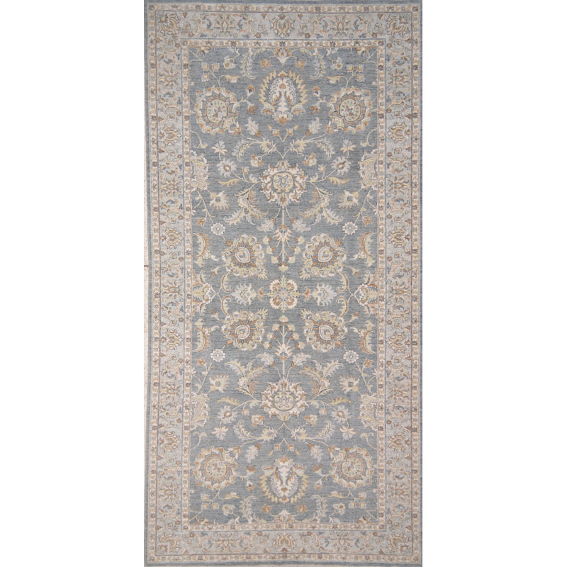 Tapis gris et bleu clair de haute qualité noué à la main Ziegler
