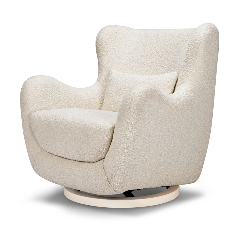 Ivory Boucle Modern Swivel Glider with Curved Back