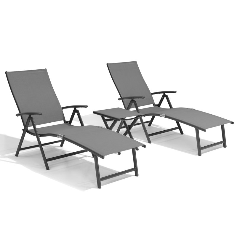 Ensemble de chaises longues inclinables 45 po avec table Cllgone, Gris, Gris