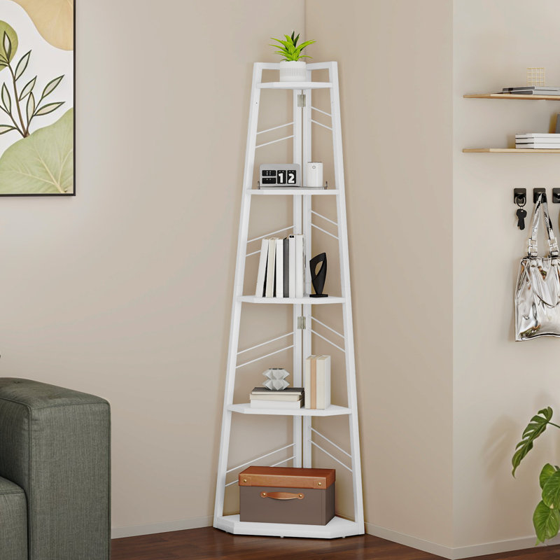 160 H × 35 W Corner Shelf Unit，Modern Ladder Shelving Unit, White