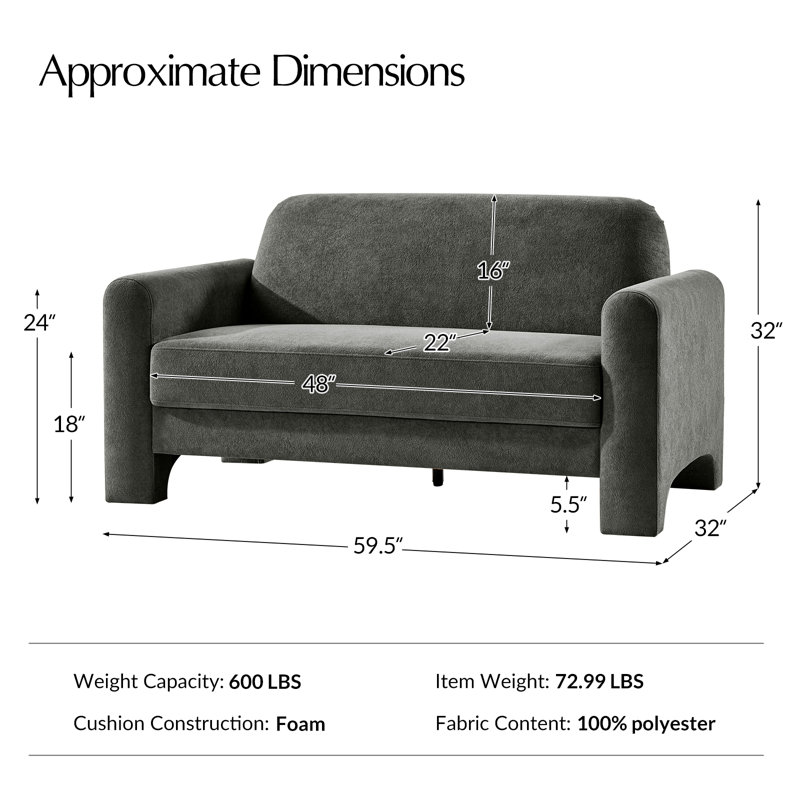 Werts Modern Curved Chenille Loveseat Sofa, Grey